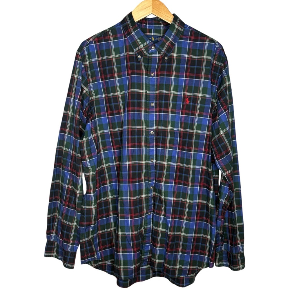 Ralph Lauren button down plaid shirt mens xxl blue red career wear long sleeve